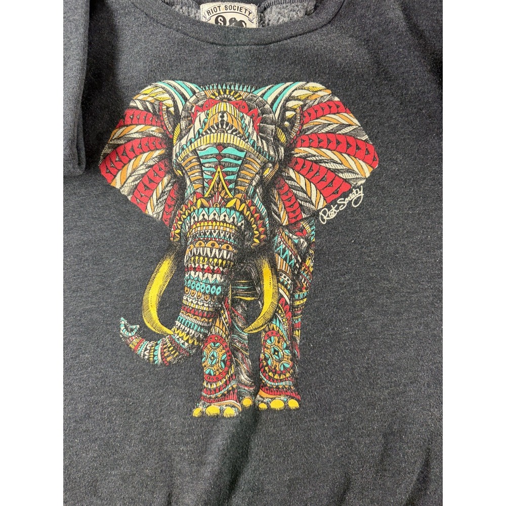 Riot Society Elephant Graphic Sweatshirt Gray Crewneck Made in Los Angeles